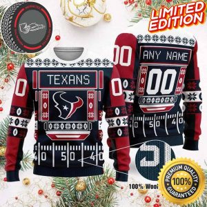 Custom Name Number NFL Houston Texans Playing Field Ugly Christmas Sweater