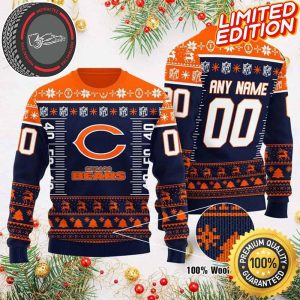 Custom Name Number NFL Logo Chicago Bears Ugly Christmas Sweater