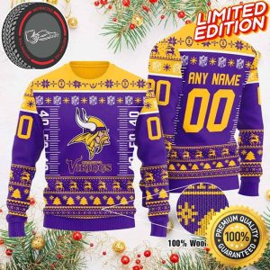 Custom Name Number NFL Logo Minnesota Vikings Ugly Christmas Sweater