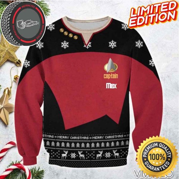 Star Trek Red Suit Custom Name Ugly Sweater